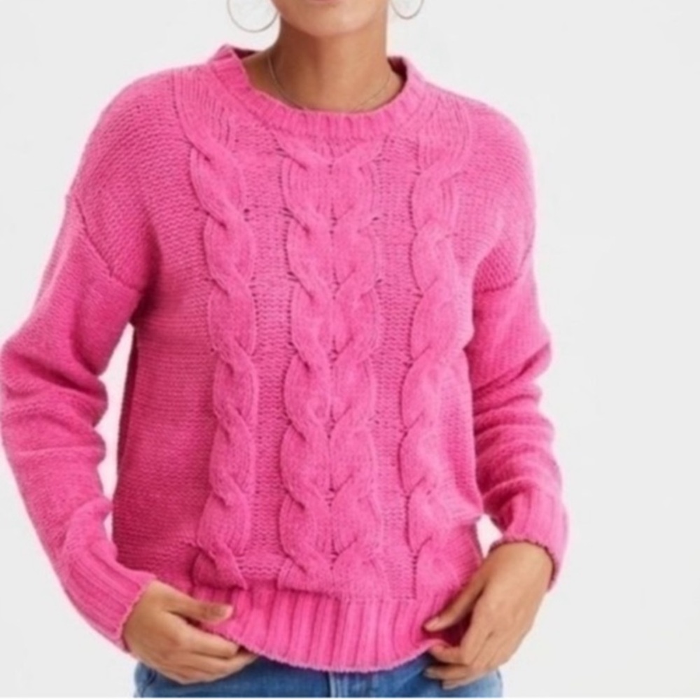 American Eagle Outfitters Pink Chenille Cable Knit Sweater